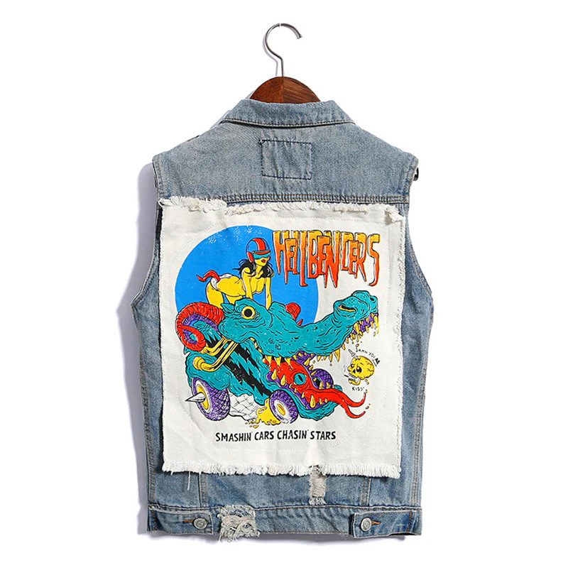 Patch Sleeveless Denim Vest