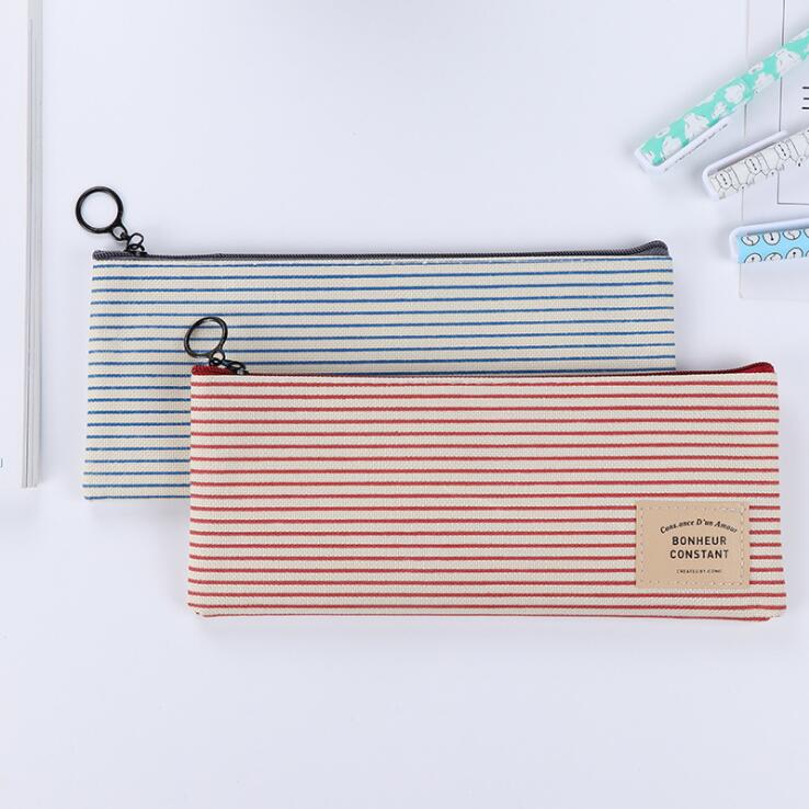Striped Canvas Pencil Case