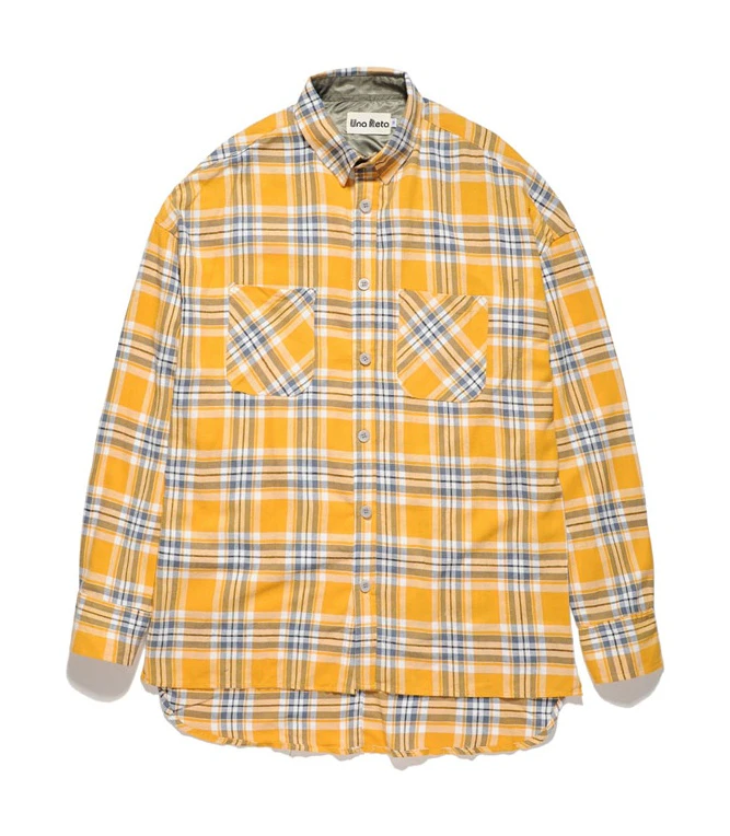 Yellow Oversize Mens Plaid Shirt