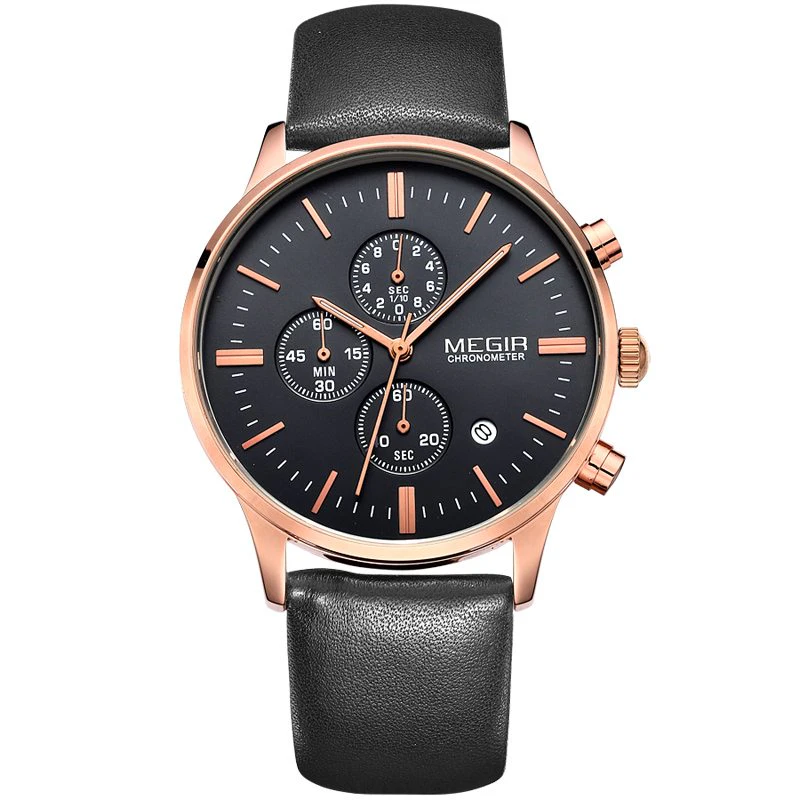 Megir Chronograph Genuine Leather Strap