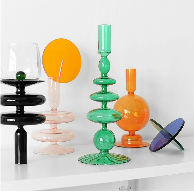 Colored Glass Candlestick Holder