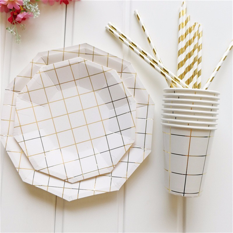 Gold Grid Disposable Tableware Set