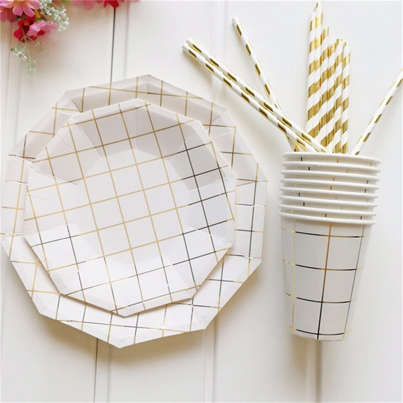 Gold Grid Disposable Tableware Set