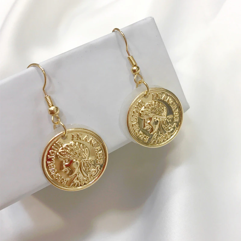 Gold Vintage Coin Drop Earrings