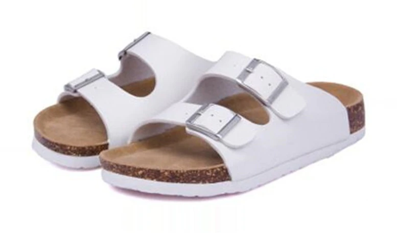White Summer Cork Strap Sandals