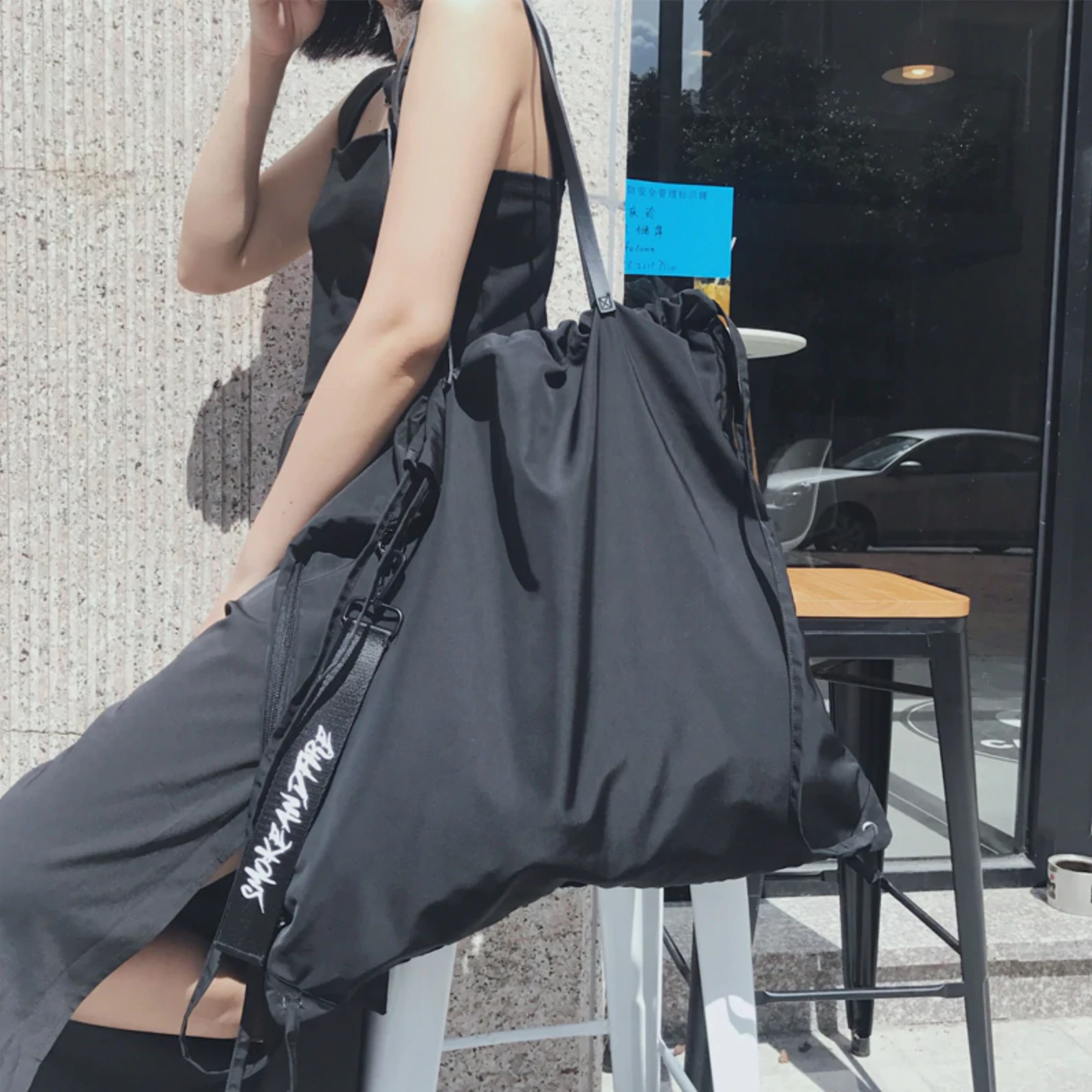 Drawstring Nylon Waterproof Tote Bag