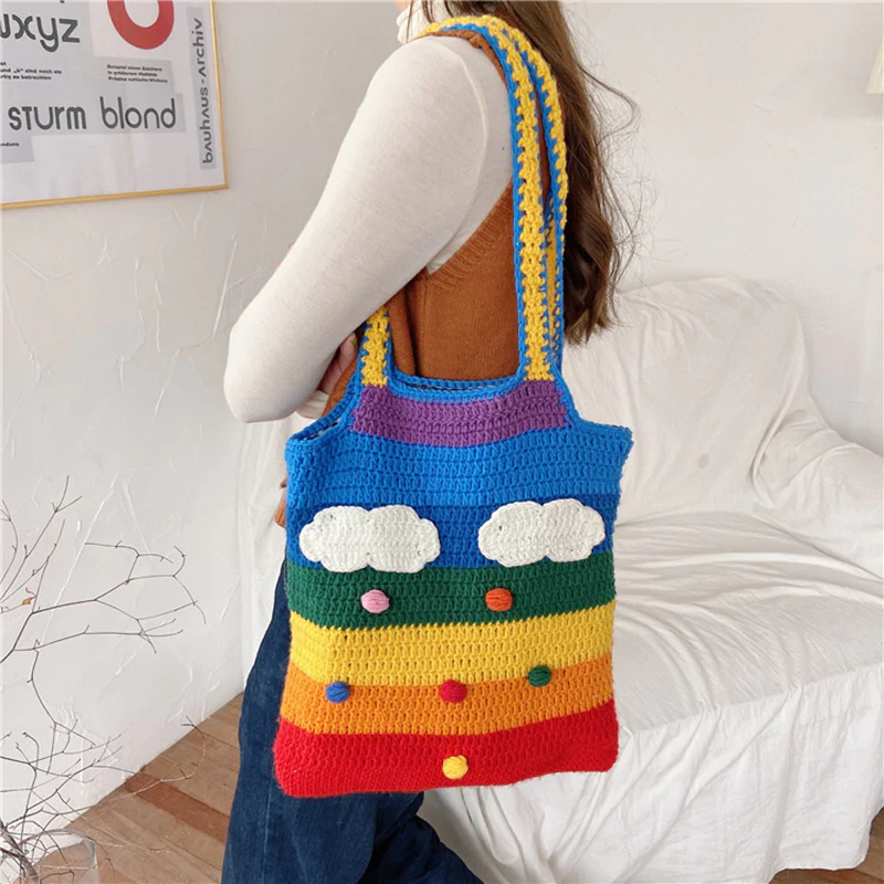 Rainbow Knit Tote Bag