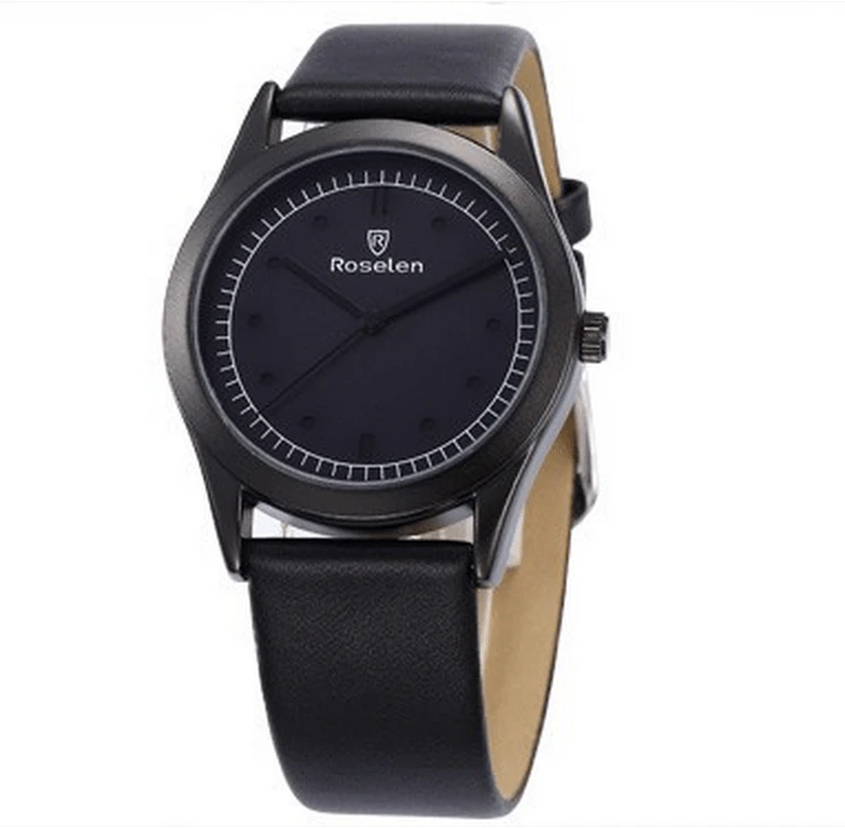 Roselen Men's Blackout Alloy Leather Watch