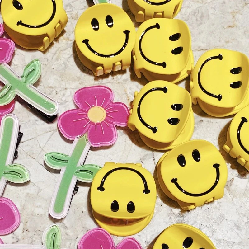 Yellow Smiley Butterfly Hair Clips