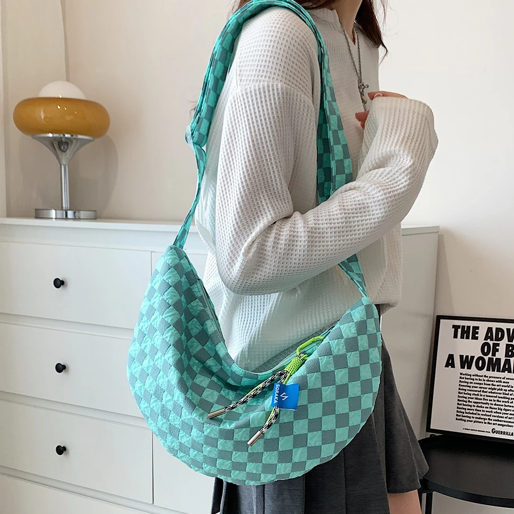 Plaid Crescent Shoulder Bag