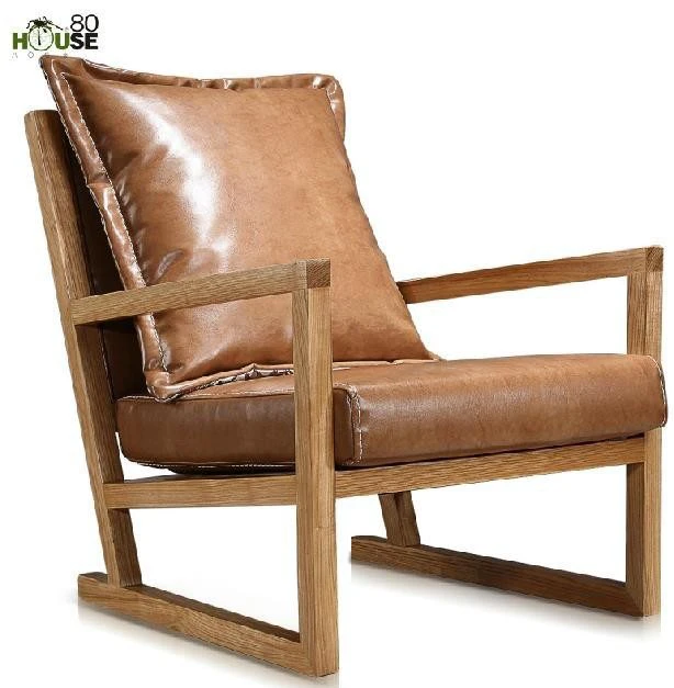 Modern Wood and Leather Lounge Chair
