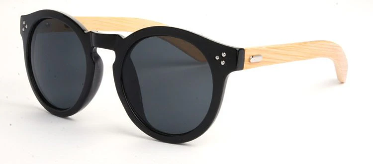 Round Keyhole Bamboo Arm Sunglasses