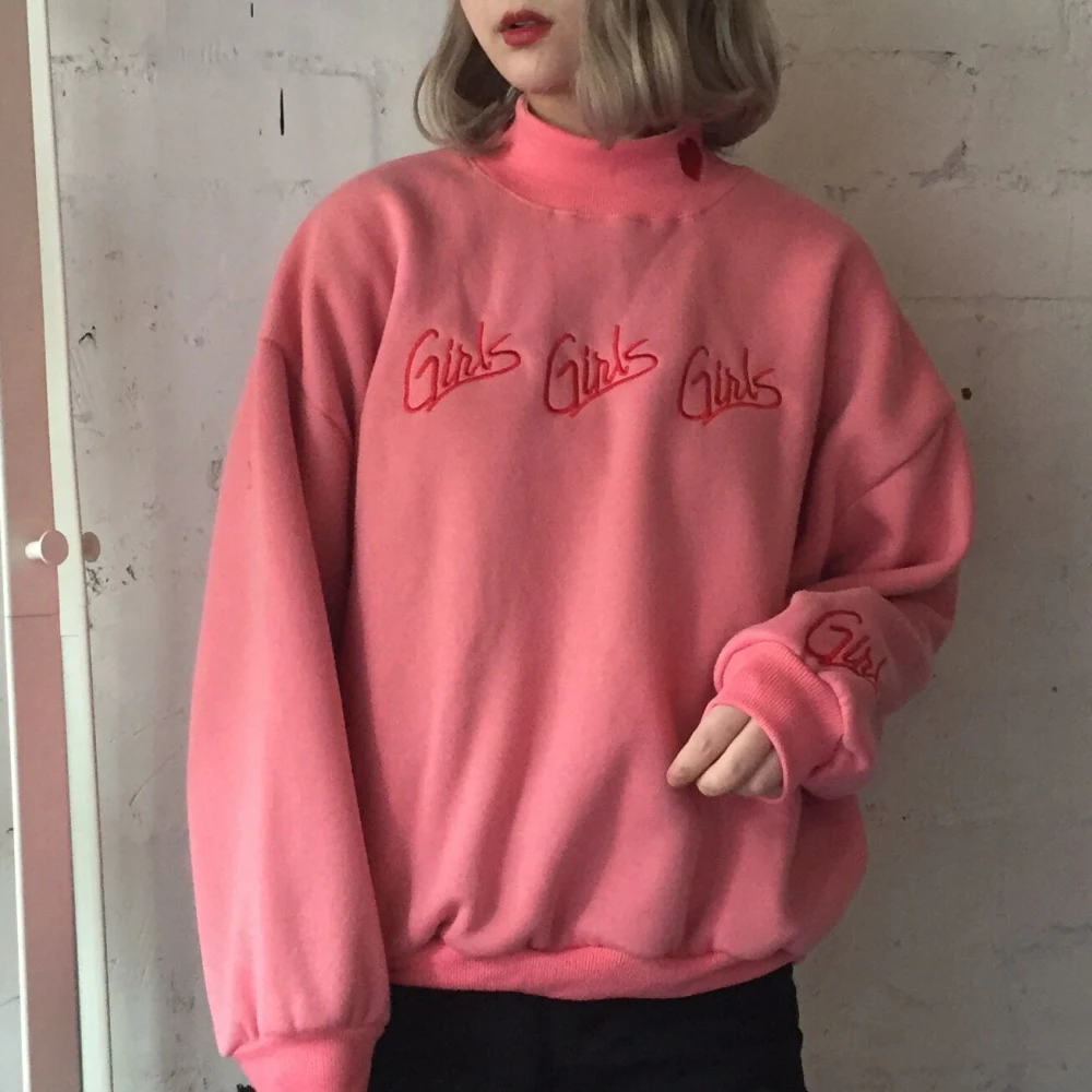 Pink Embroidered Girls Sweater