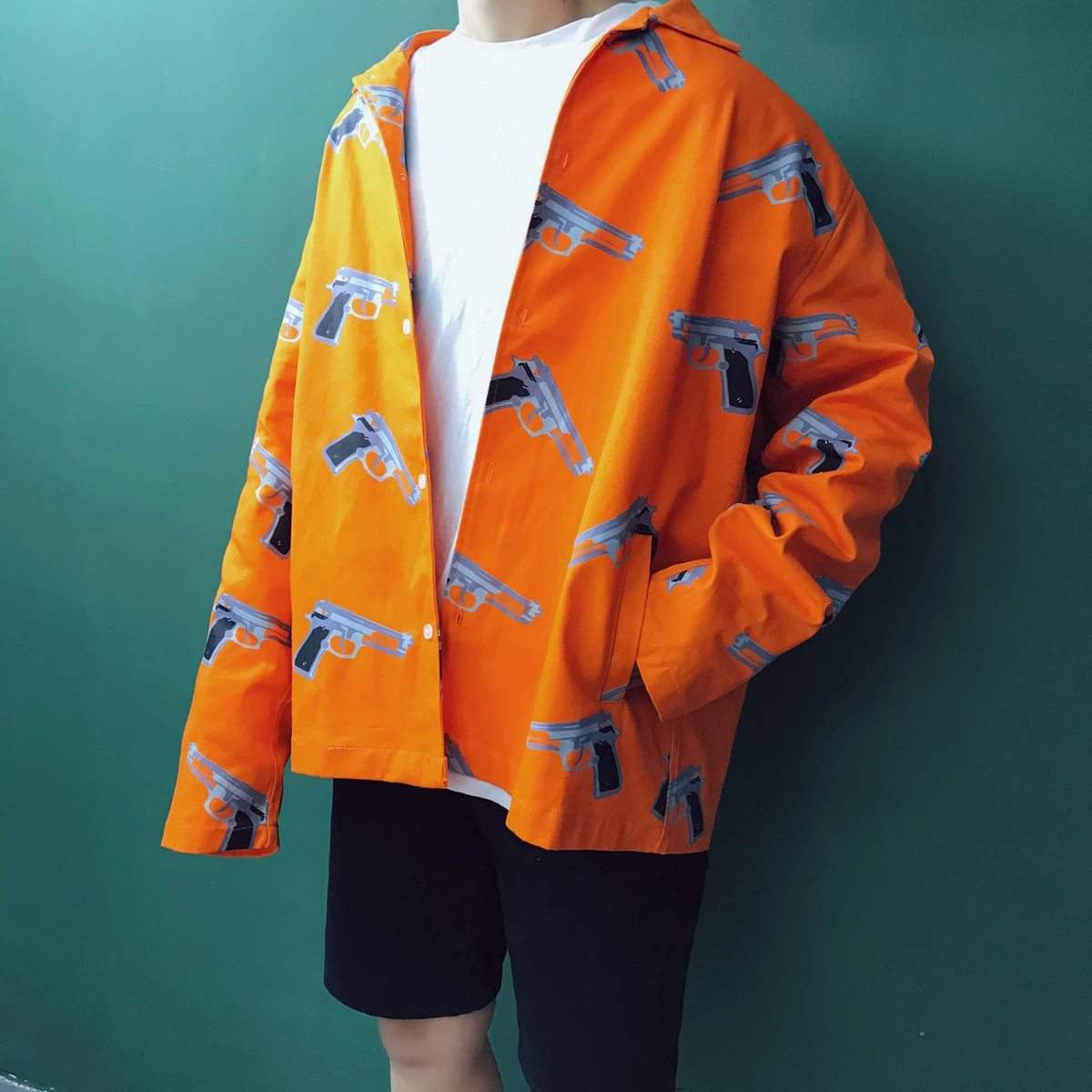 Loose Orange Gun Print Shirt