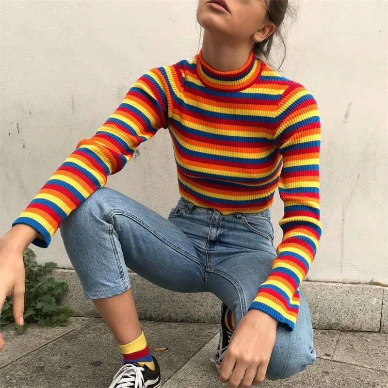 Rainbow Turtle Neck Top