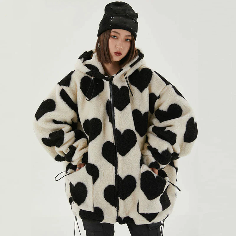 Oversize Fleece Heart Print Jumper