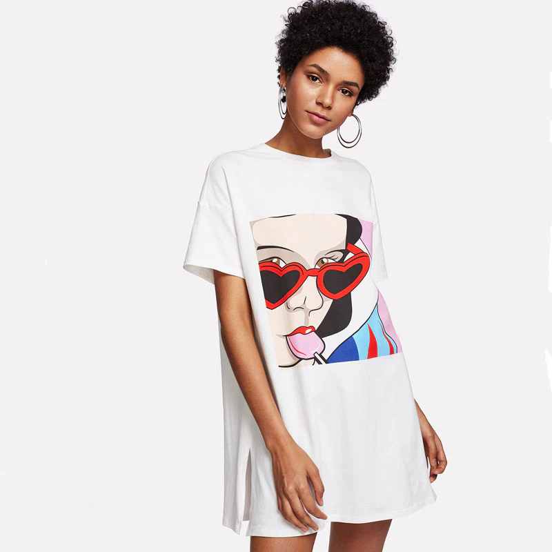 Drop Shoulder T-shirt Print Dress
