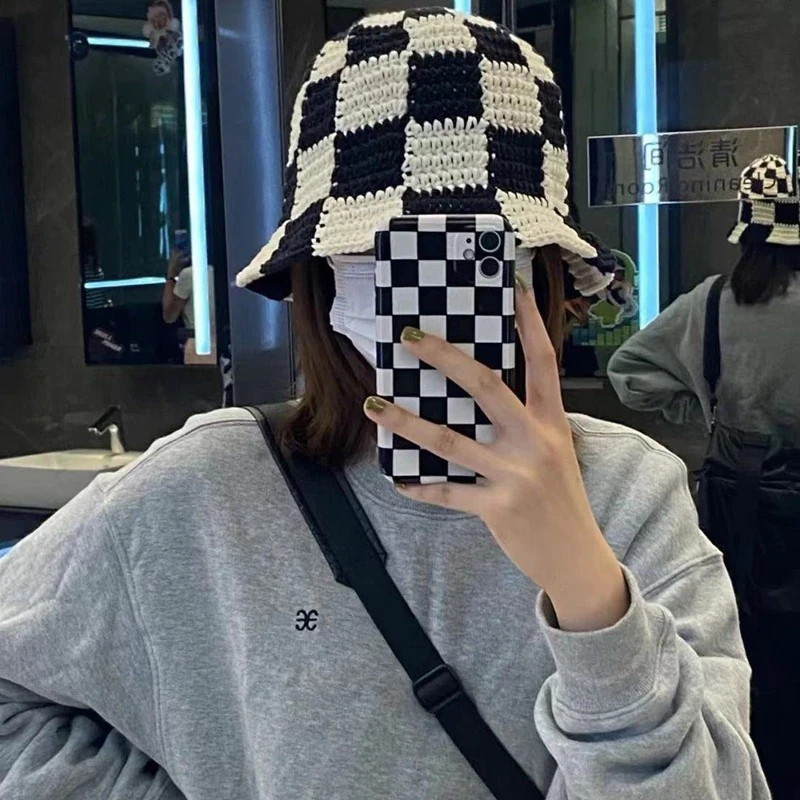 Crochet Checkered Bucket Hat