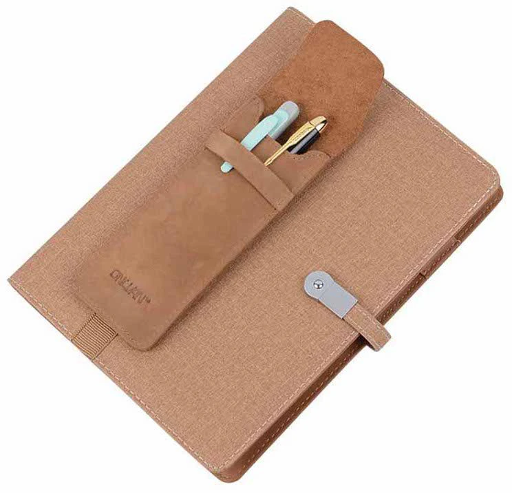 Leather Pen Holder With Elastic Notebook Clip