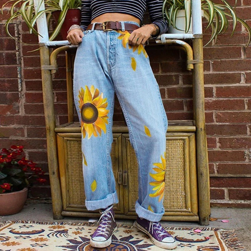 Daisy Painted Mom Jeans