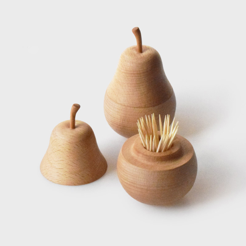 Wood Pear Toothpick Holder