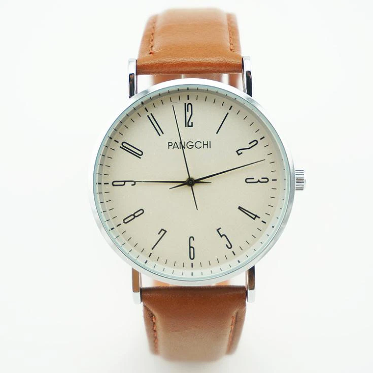 Mens Slim Brown Leather Dress Watch