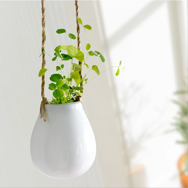 White Ceramic Hanging Flower Pot