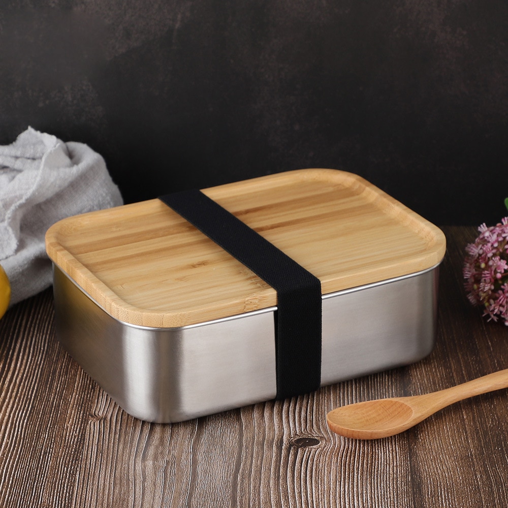 Minimal Stainless Steel Bamboo Lunch Box