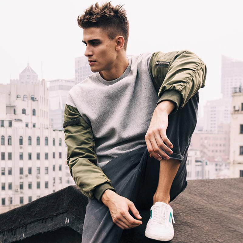 Mens Contrast Bomber Sweatshirt