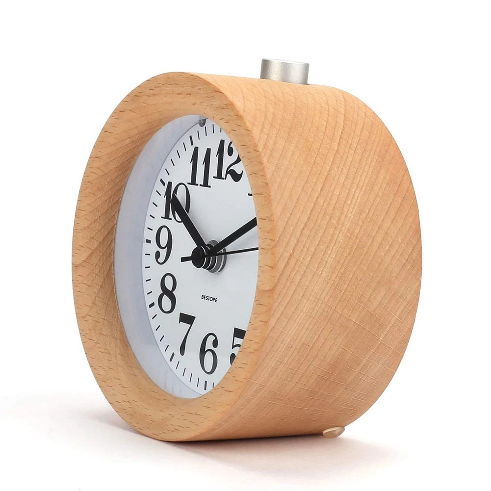 Round Wood Side Table Clock