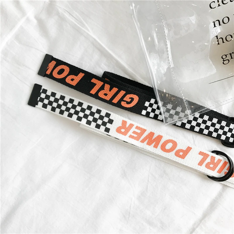 Girl Power Check Canvas D Belt