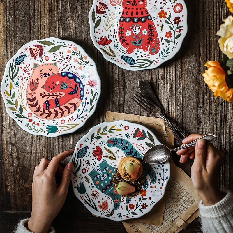 Hand-painted Cat Ceramic Plates