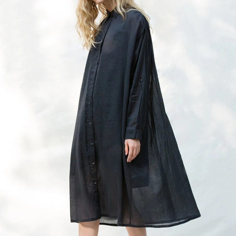Black Chiffon Shirt Dress