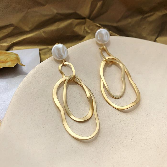 Pearl Gold Wave Drop Earrings