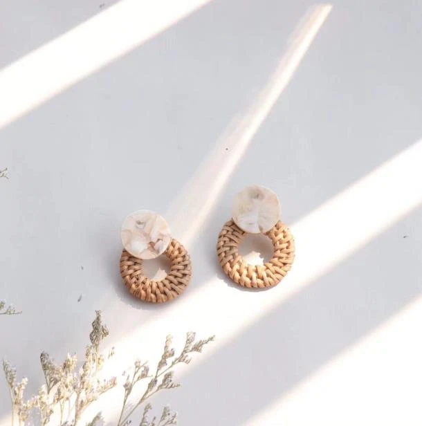 Rattan Straw Weave Drop Earrings