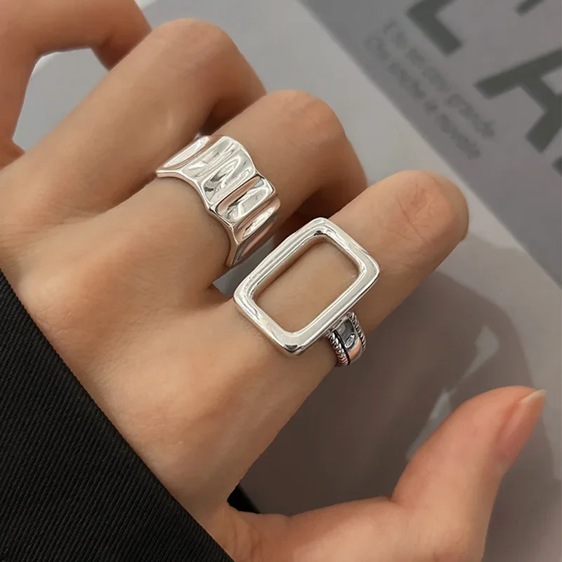Silver Geometric Ring Set