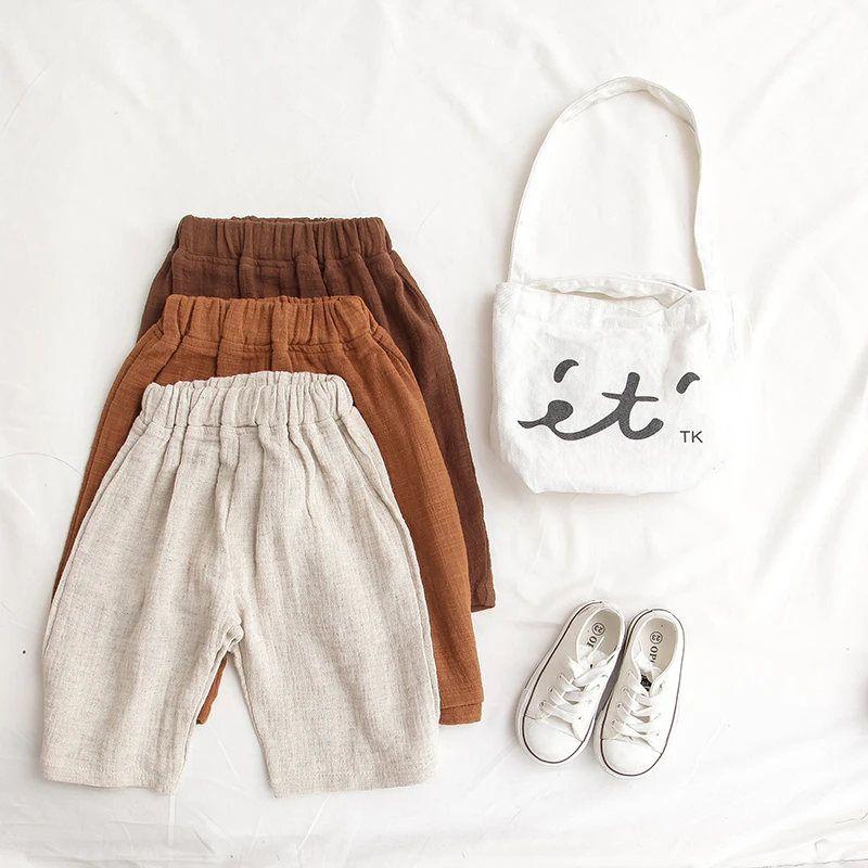 Cotton and Hemp Pants with Elastic Waist