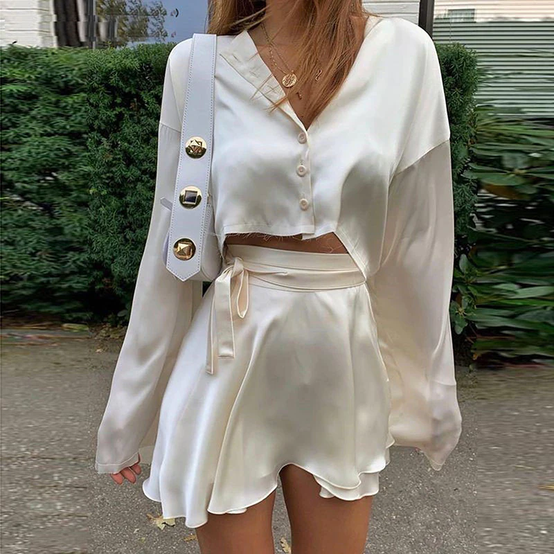 White Satin Two Piece Set