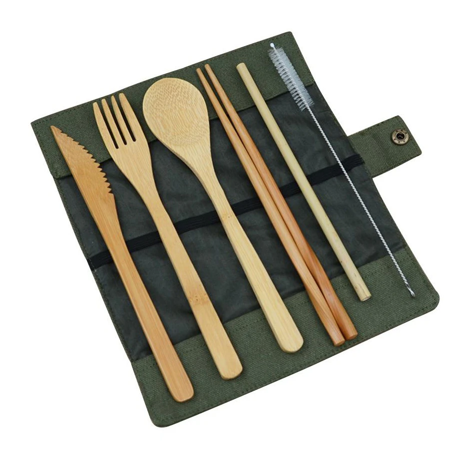Portable Roll Up Bamboo Cutlery Set