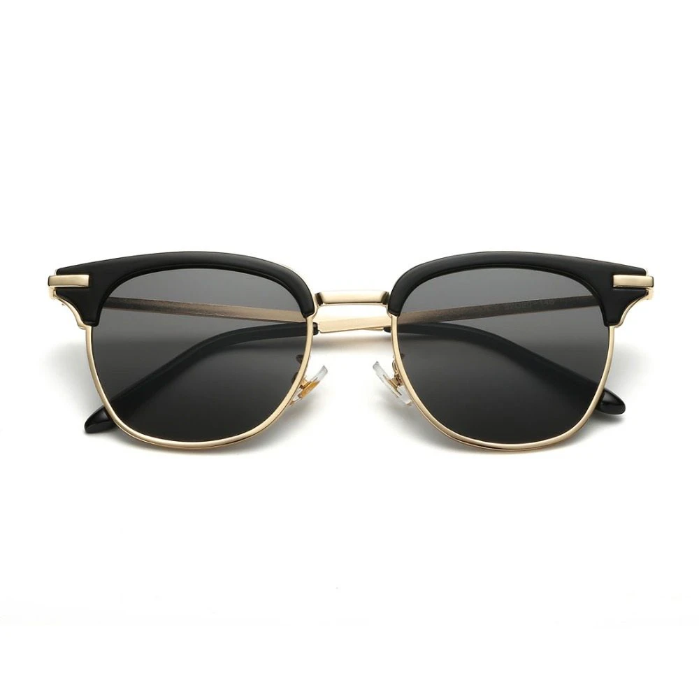 Temple Semi-Rimless Black and Gold Sunglasses