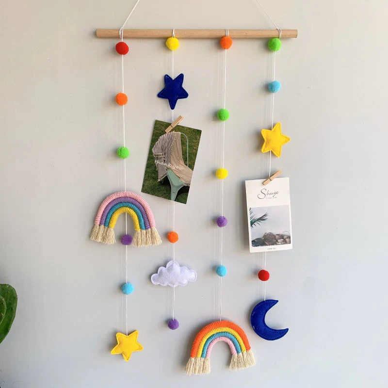 Hanging Photo Display with Pom Pom Rainbow