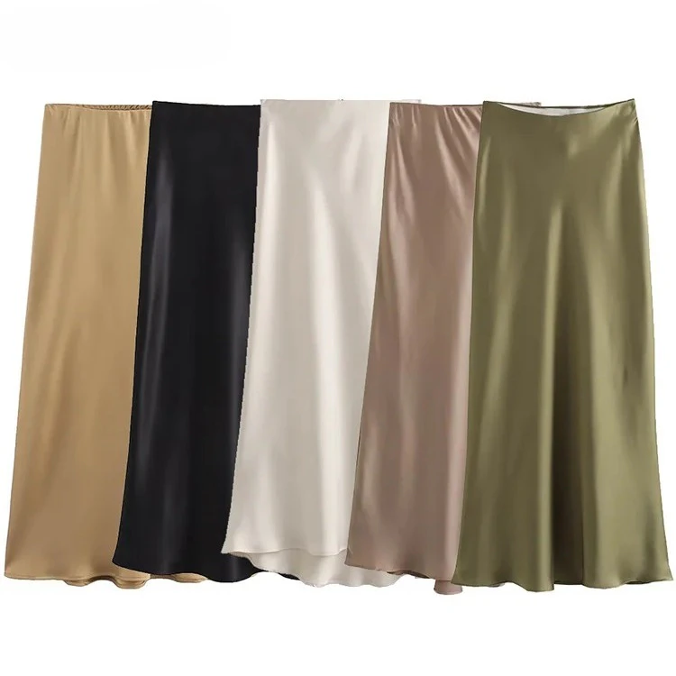 Satin Pleated Midi Skirt